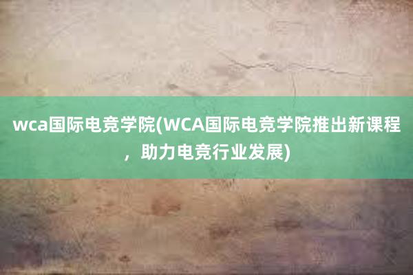 wca国际电竞学院(WCA国际电竞学院推出新课程，助力电竞行业发展)