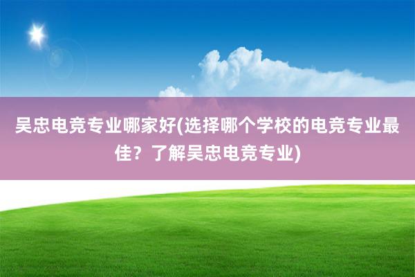 吴忠电竞专业哪家好(选择哪个学校的电竞专业最佳？了解吴忠电竞专业)