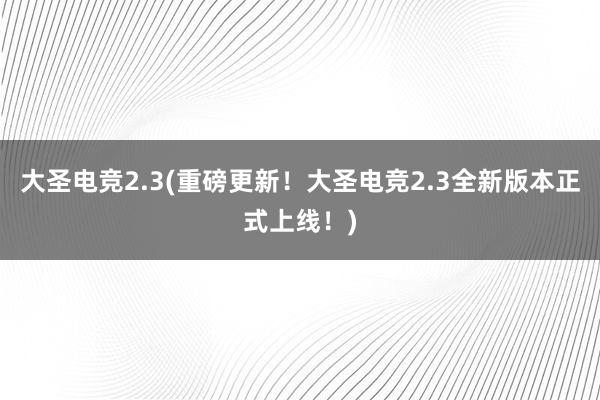 大圣电竞2.3(重磅更新！大圣电竞2.3全新版本正式上线！)