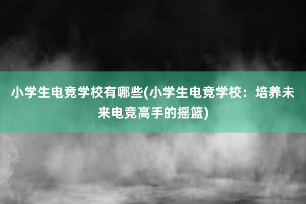 小学生电竞学校有哪些(小学生电竞学校：培养未来电竞高手的摇篮)