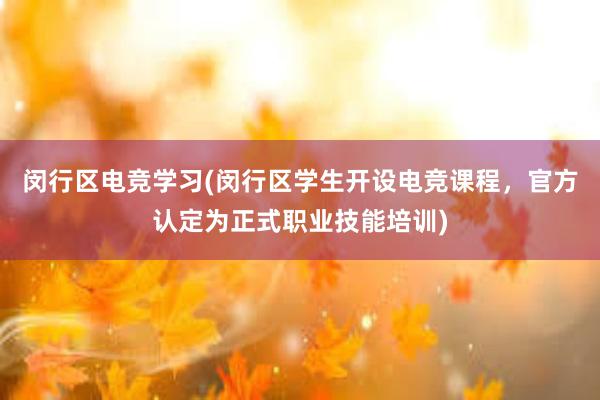 闵行区电竞学习(闵行区学生开设电竞课程，官方认定为正式职业技能培训)