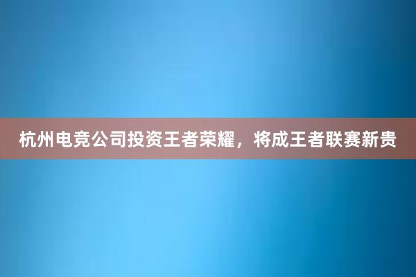 杭州电竞公司投资王者荣耀，将成王者联赛新贵