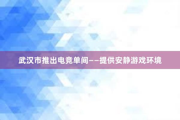 武汉市推出电竞单间——提供安静游戏环境