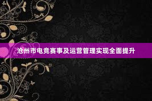 沧州市电竞赛事及运营管理实现全面提升